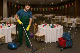 Post-event hall cleaning in progress